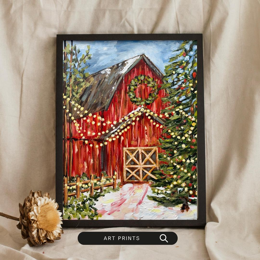 Rustic Christmas Barn Art Print, Farmhouse Holiday Decor (physical ...