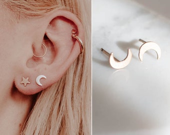 Gold Star Moon Stud Earrings | Gold Astrology Earrings | Gold Astrological Studs | Love You to the Moon and Back Earrings