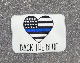 Embroidered Faux Leather Marine Vinyl Stroller Wagon Patch Heart Flag Thin Blue Line Back the Blue