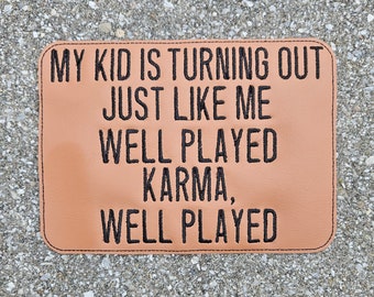 Embroidered Faux Leather Marine Vinyl Stroller Wagon Patch Well Played Karma