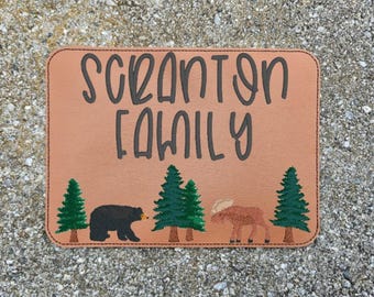 Embroidered Faux Leather Marine Vinyl Stroller Wagon Patch Wildlife Last Name Patch