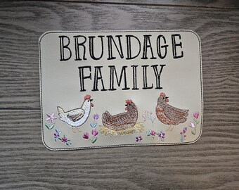 Embroidered Faux Leather Marine Vinyl Stroller Wagon Patch Spring Chickens Last Name Patch