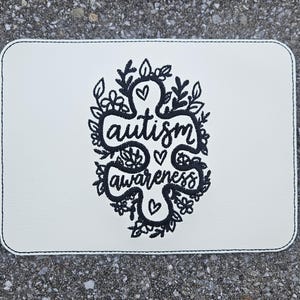 Embroidered Faux Leather Marine Vinyl Stroller Wagon Patch Autism Awareness