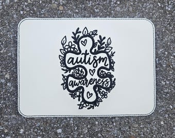 Embroidered Faux Leather Marine Vinyl Stroller Wagon Patch Autism Awareness