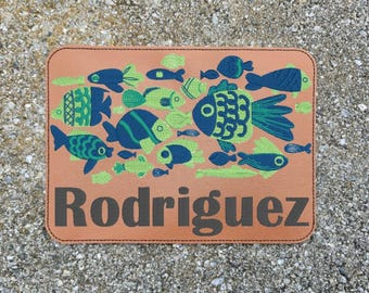 Embroidered Faux Leather Marine Vinyl Stroller Wagon Patch Fish In the Sea Last Name Patch