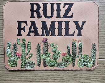 Embroidered Faux Leather Marine Vinyl Stroller Wagon Patch Cactus Last Name Patch