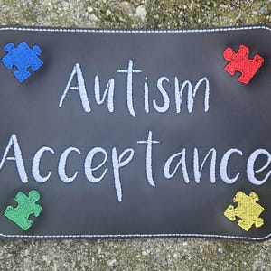 Embroidered Faux Leather Marine Vinyl Stroller Wagon Patch Autism Acceptance