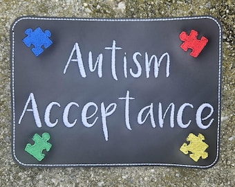 Embroidered Faux Leather Marine Vinyl Stroller Wagon Patch Autism Acceptance