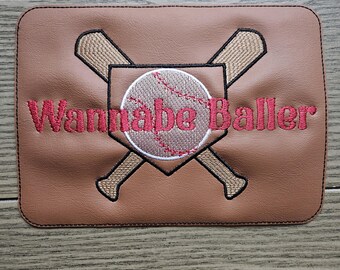 Embroidered Faux Leather Marine Vinyl Stroller Wagon Patch Caution Wannabe Baller Baseball Softball patch