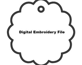 DIGITAL FILE Scalloped Circle Banner Bagtag Embroidery File Design 3 sizes