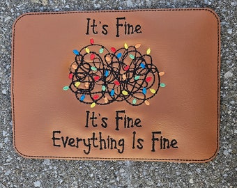Embroidered Faux Leather Marine Vinyl Stroller Wagon Patch it's fine everything is fine Christmas lights