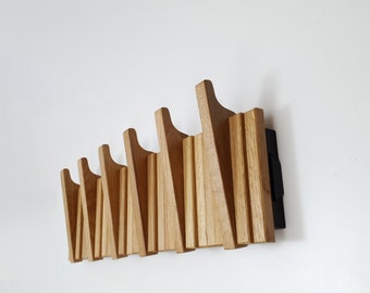 Modular coat hook rack in oak, kitchen towel hooks, robe and bath towel hooks