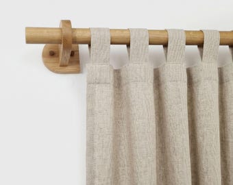 Juego minimalista de barra de cortina de roble macizo, barra de cortina escandinava de madera hecha a mano con soportes en forma de D, herrajes modernos para cortinas Japandi