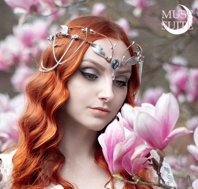 celtic diadem-fantasy tiara-woodland forest magic hairdress pagan wiccan witch elf crown elvish circlet Elven tiara with leaves