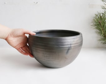 Large ceramic fruit bowl raku fired salad bowl metallic rustic tableware baltic pottery hand thrown serving bowl salad bowl