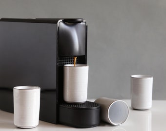 White espresso cups - slim cylinder design - handmade pottery by Ceramic Network