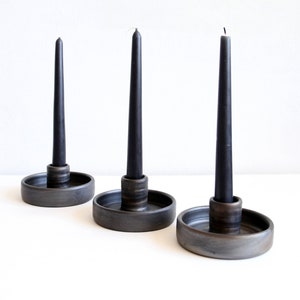 Cylinder candleholder for tapered candle sticks black metallic finish Scandinavian design minimalist interior decor