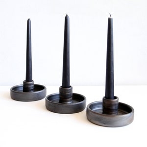 Handmade cylinder candleholder for tapered candle sticks black metallic finish Scandinavian design minimalist interior decor indoor outdoor