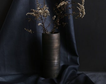 Black pottery cylinder vases in various sizes reduced pottery table vases for bouquets and flowers Scandinavian design