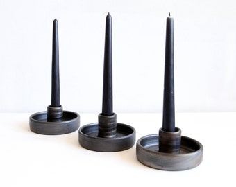 Handmade cylinder candleholder for tapered candle sticks black metallic finish Scandinavian design minimalist interior decor indoor outdoor