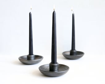 Handmade clay candleholder for tapered candle sticks in black metallic finish Scandinavian design minimalist interior decor