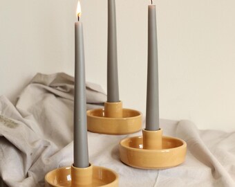 Sand color candleholder for tapered candles in glossy glaze Scandinavian design minimalist interior decor