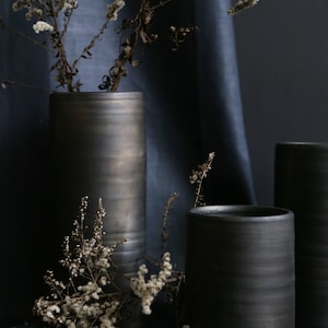 Black pottery cylinder vases in various sizes reduced pottery table vases for bouquets and flowers Scandinavian design image 3
