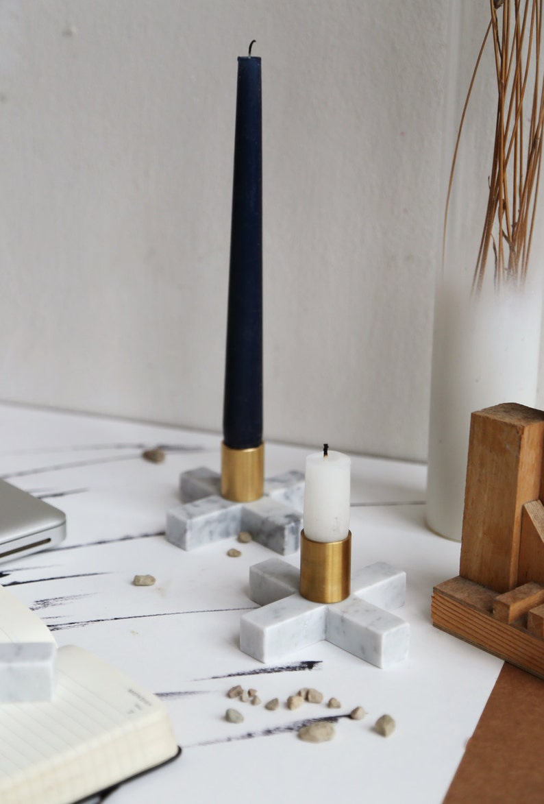 Marble Candle Holder Brass Candle Holder Scandinavian Home Etsy