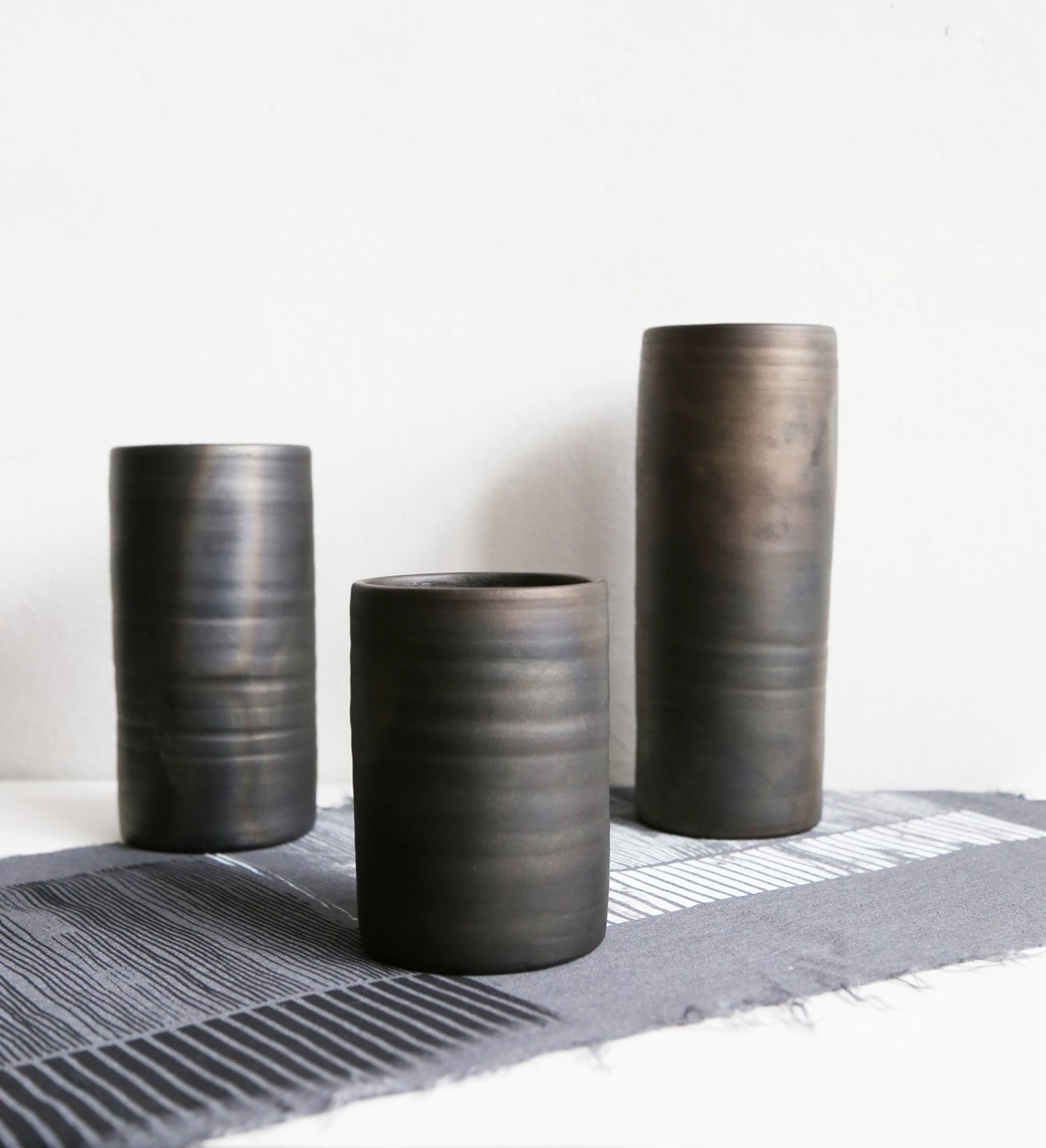 Black pottery cylinder vases in various sizes reduced pottery Etsy
