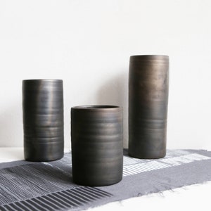 Black pottery cylinder vases in various sizes reduced pottery table vases for bouquets and flowers Scandinavian design image 7