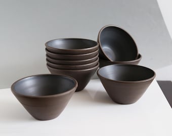 Ceramic conical bowls in black and chocolate brown color - handmade pottery - Ceramic Network