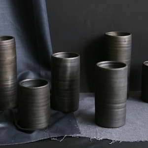 Black pottery cylinder vases in various sizes reduced pottery table vases for bouquets and flowers Scandinavian design image 6