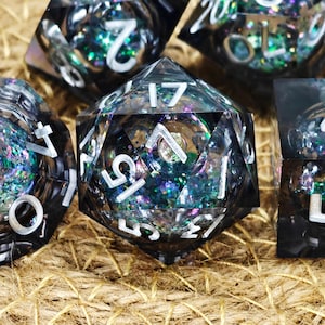 Black Liquid Core DnD Dice Set for Role Playing Games, Full Galaxy Dungeons and Dragons Dice Set for Gifts, RPG Liquid Core D&D Dice Set