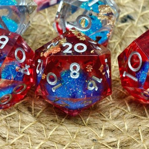 Red Blue Liquid Core Dice for Role Playing Games, D&D Dice Set, Liquid Core Dice Sharp Edge Resin Dice for Dungeons and Dragons, DND Gifts