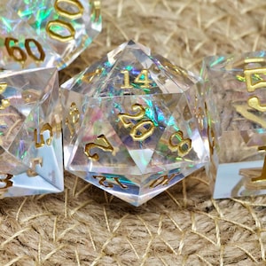 GOZAR Set De 7 Dados De Resina Blanca Transparente – Perfectos Para D&D, Pathfinder Y Otros Juegos De Rol