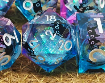 Gothic Purple Cat Liquid Core Dice Set for Dnd characters, Dungeons and Dragons Dice Set for dnd Gifts, Dnd dice set