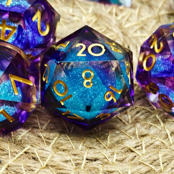 Purple Liquid Core DnD Dice Set for Role Playing Games, Full Galaxy Dungeons and Dragons Dice Set for Gifts, RPG Liquid Core D&D Dice Set