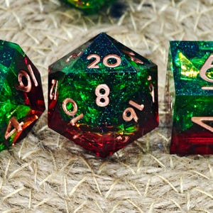 Green DND Dice Set, Green Star Sharp Edge D&D Dice Full Set, Dungeons and Dragons Polyhedral RPG D6, D20 Dice, DND Gift