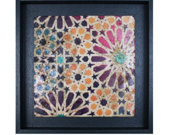 Vibrant Saadian Tombs, Marrakesh Moroccan Zellige Mosaic Design Framed Stone Art Traditional Moroccan Ottoman Turkish Patterns