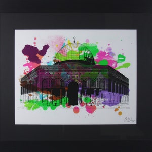 Modern Art Jerusalem UNESCO World Heritage Dome of The Rock Colours of Love Giclee Photographic Print in Black Grain Finish Frame with Glass