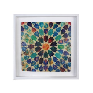 Multi-Colour Saadian Tombs Marrakesh Moroccan Zellige Mosaic Design Framed Stone Art Traditional Moroccan Ottoman Turkish Patterns - MEDIUM
