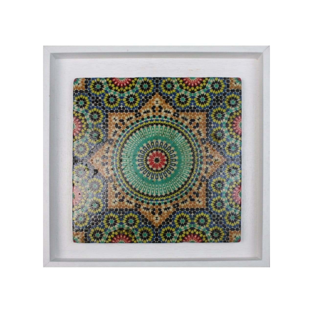 Nejjarine Fountain Green Yellow Fes Moroccan Zellige Mosaic Design Framed Stone Art Traditional Moroccan Ottoman Turkish Patterns - MEDIUM