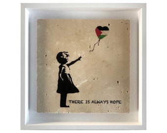 There is Always Hope Banksy&#39;s Girl with Palestine Balloon Design Stone Art MEDIUM