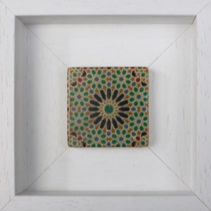 Traditional Green & Blue El Mexuar Alhambra Granada Spain Geometric Moorish Design Framed Turkish Ottoman Ceramic Stone Art - MINI - SMALL