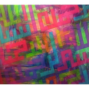 Multi-Coloured Kufic Calligraphy Bismillah Graffiti Art Street Art Pop Art Modern Design Islamic Wall Art Giclée Premium Print Canvas  LARGE