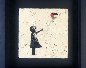 Banksy's Girl with Palestine Balloon Design Stone Art