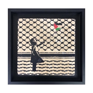 Décoration artistique en pierre de Banksy's Girl with Palestine ballon keffieh design