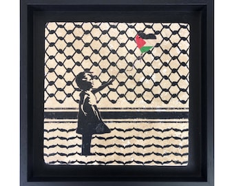 Banksy&#39;s Girl with Palestine Balloon Keffiyeh Design Stone Art