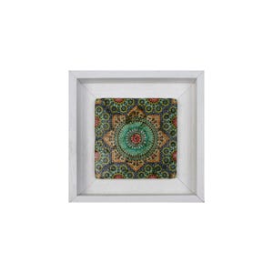 Nejjarine Fountain Green Yellow Fes Moroccan Zellige Mosaic Design Framed Stone Art Traditional Moroccan Ottoman Turkish Patterns - SMALL