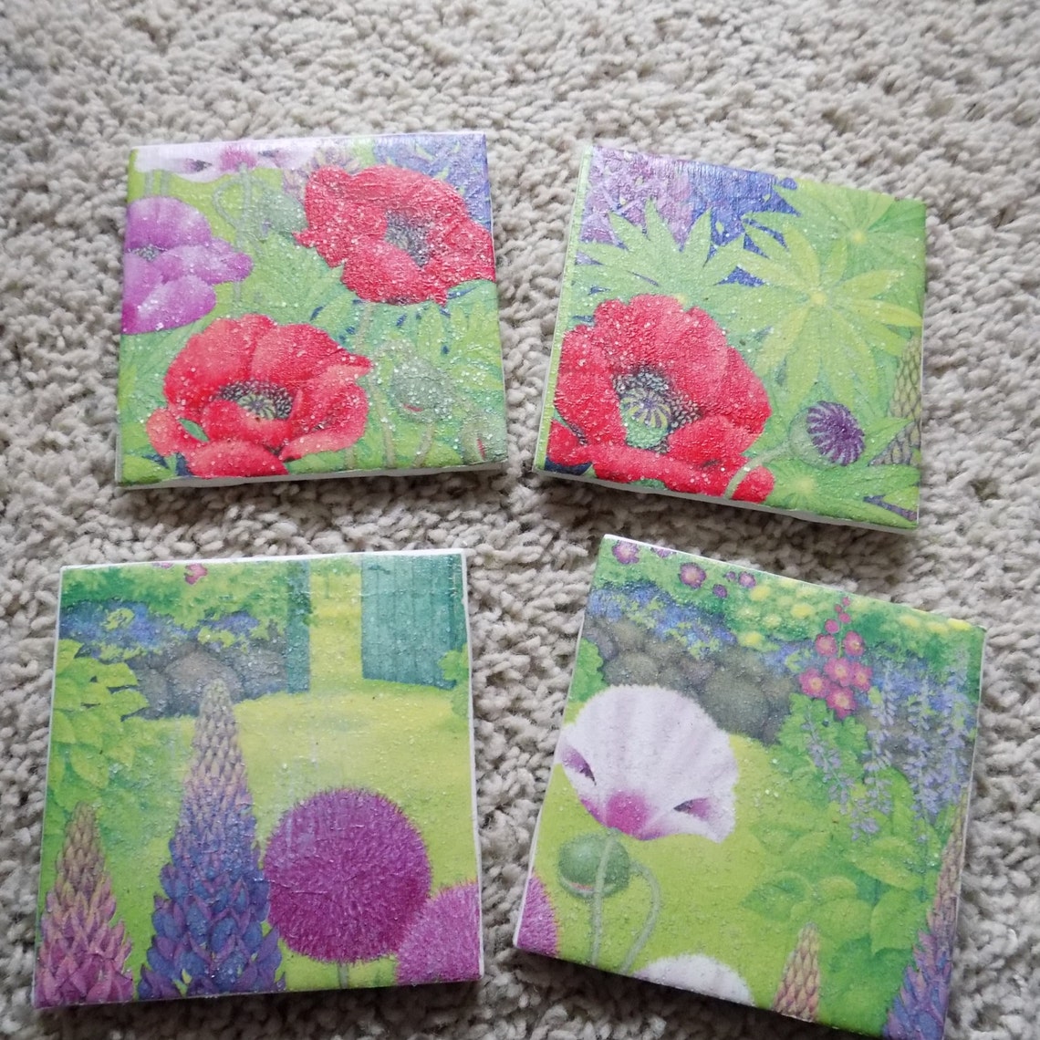 Blooming Garden Ceramic Tile Coasters set of 4 Etsy